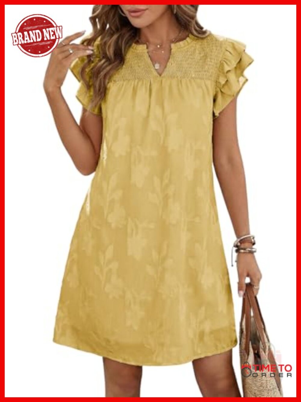 Women's Short Sleeve V Neck Smocked Floral Burnout Mini Sundress
